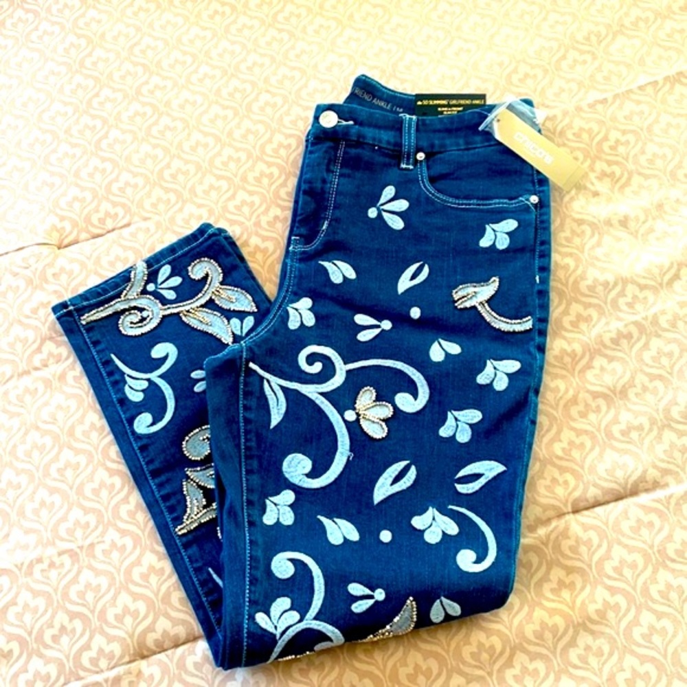 Chicos so slimming ankle denim blue jeans with beading size 1.5 petite.